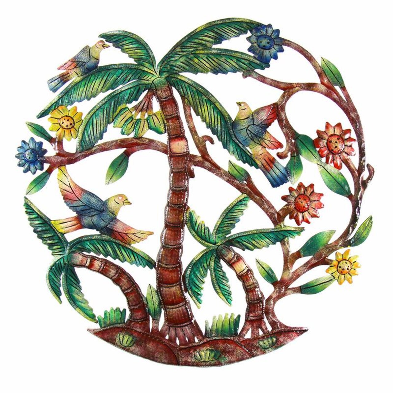 Multi-Color Upcycled Steel Painted Palm Tree of Life Metal Wall Art